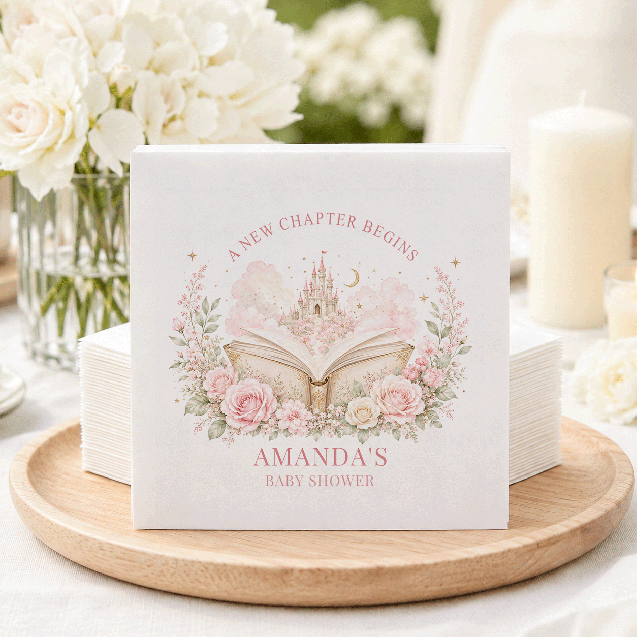 Pink Princess Castle Fairytale Baby Shower Napkins - Pretty Gifted