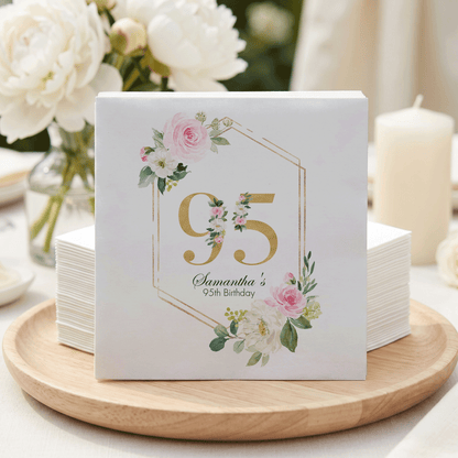 Pink Rose Geometric 95th Birthday Napkins - Pretty Gifted