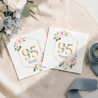 Pink Rose Geometric 95th Birthday Napkins - Pretty Gifted