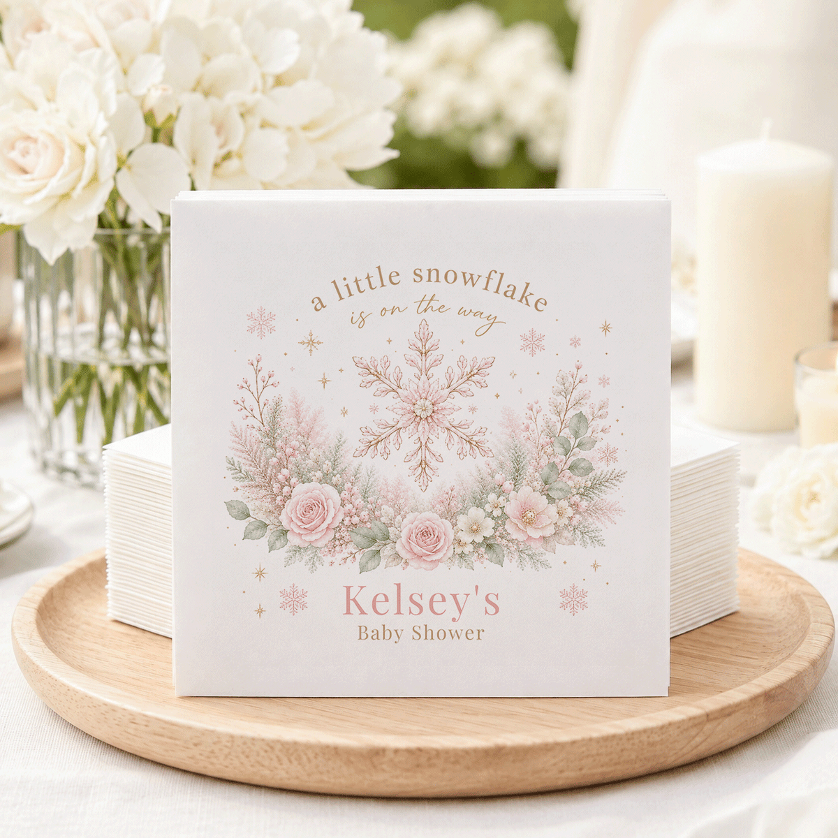 Pink Snowflake Blush Winter Baby Shower Napkins - Pretty Gifted