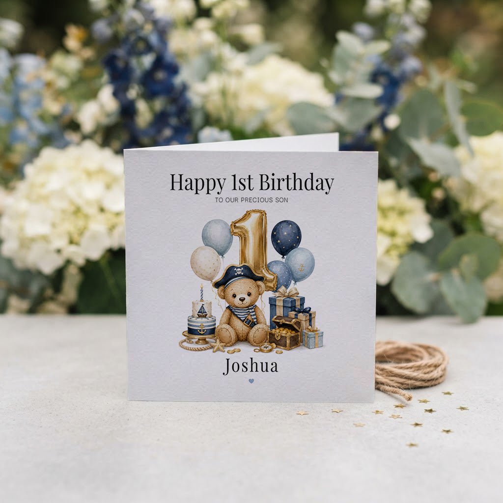 Pirate Teddy Bear 1st Birthday Card | Personalized Son - Pretty Gifted