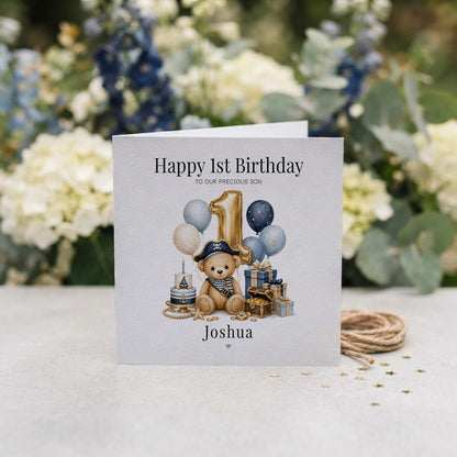 Pirate Teddy Bear 1st Birthday Card | Personalized Son - Pretty Gifted