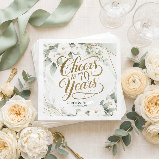 Platinum Anniversary Napkins, White Floral Personalized - Pretty Gifted
