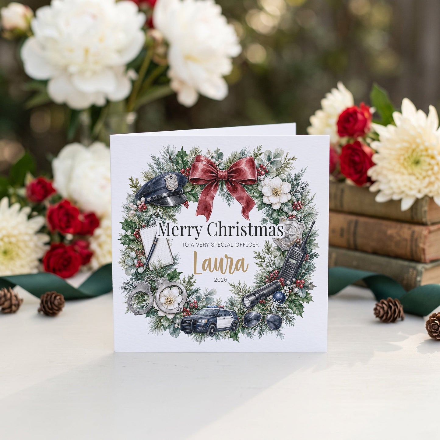 Police Officer Christmas Card, Personalized Badge Gift - Pretty Gifted