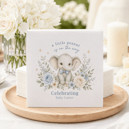 Powder Blue Floral Elephant Baby Shower Napkins - Pretty Gifted