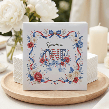Preppy Patriotic First Birthday Napkins Girl, Floral ONE - Pretty Gifted