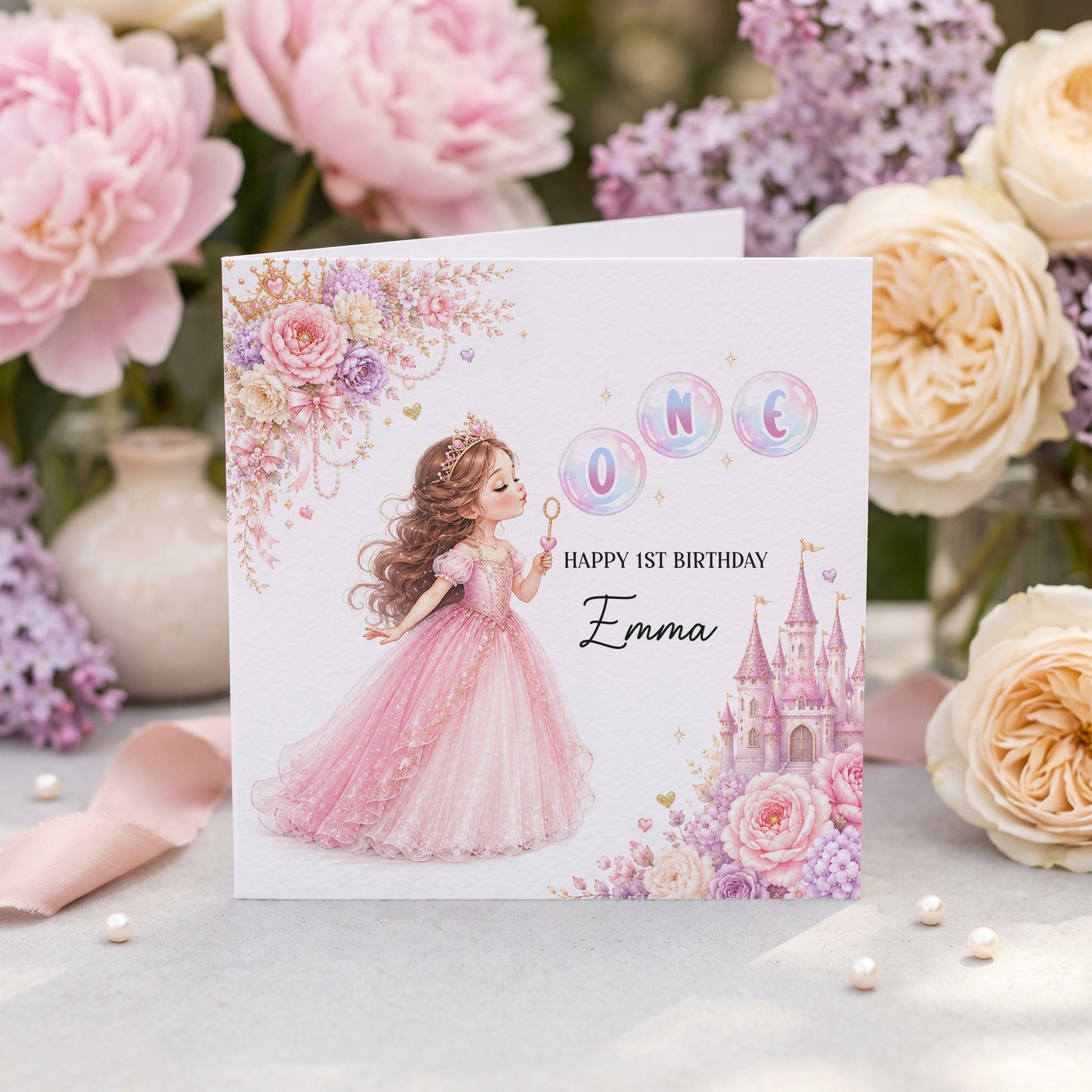 Princess 1st Birthday Card, Personalized for Baby Girl - Pretty Gifted