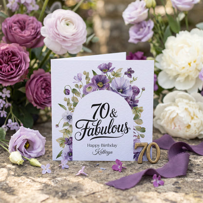 Purple Floral 70 and Fabulous Personalized Birthday Card - Pretty Gifted
