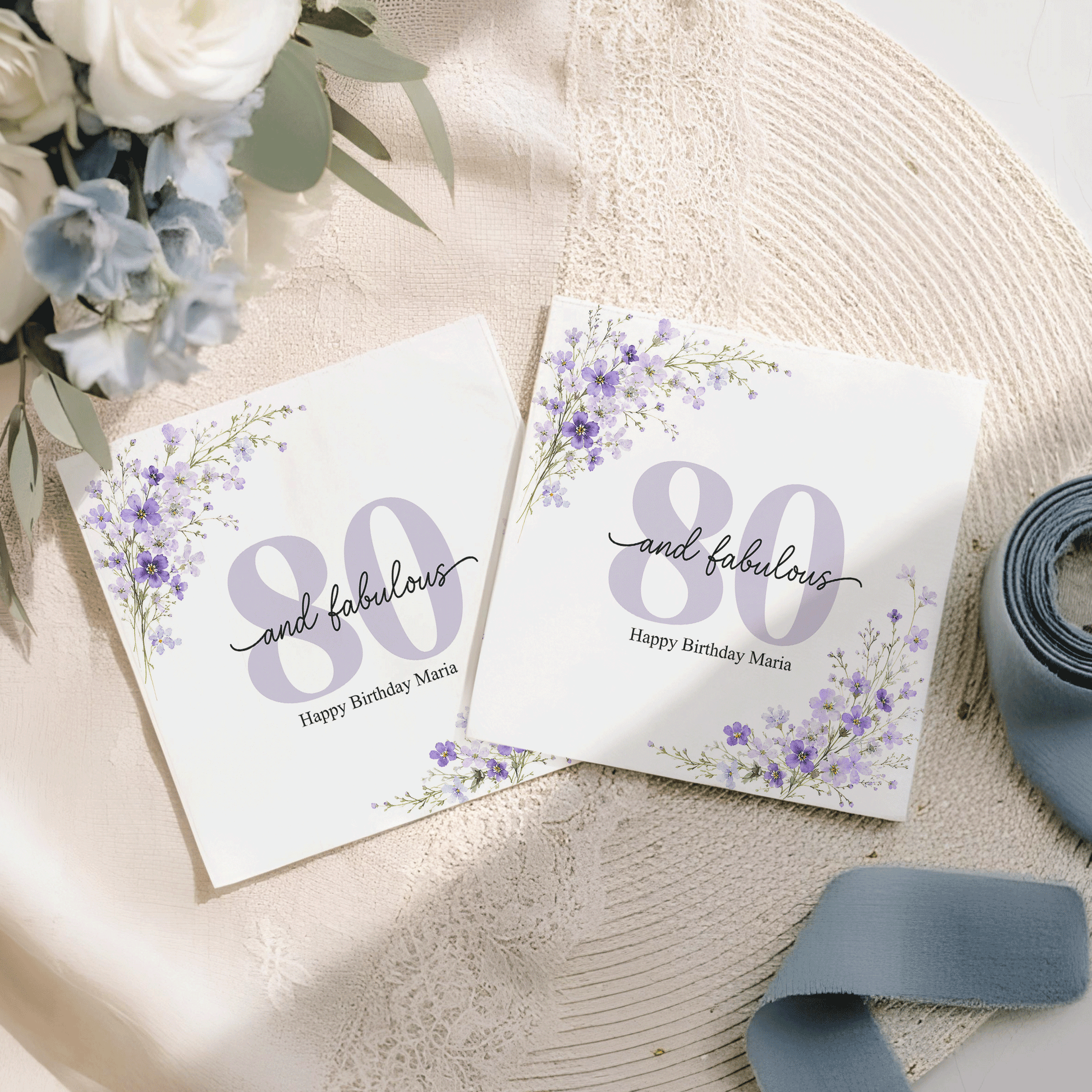 Purple Wildflower 80th Birthday Napkins, Personalized - Pretty Gifted