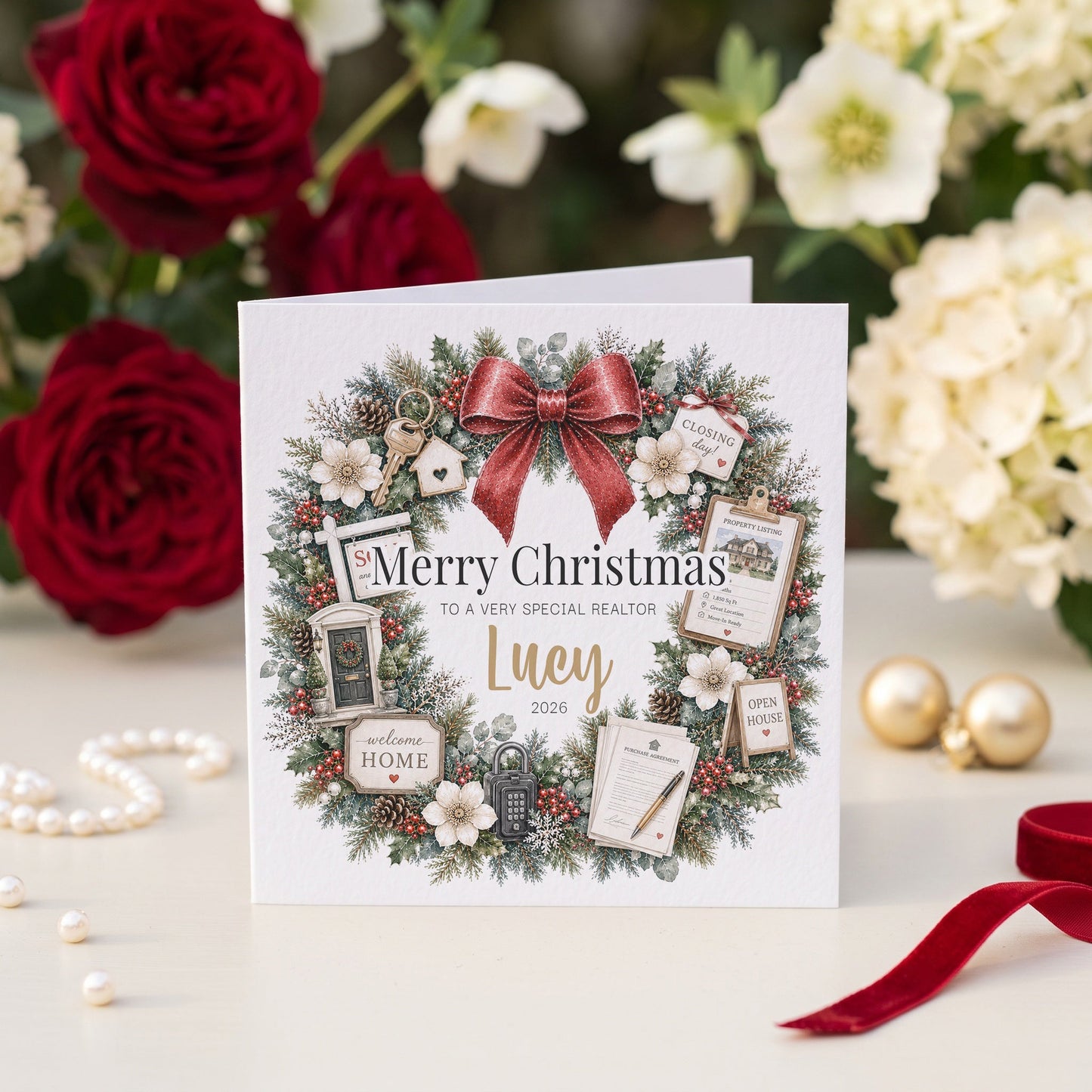 Realtor Christmas Card, Personalized Real Estate Gift - Pretty Gifted