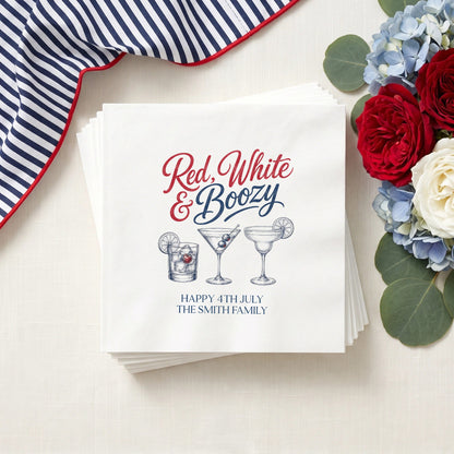 Red, White and Boozy Napkins, Personalized 4th of July - Pretty Gifted