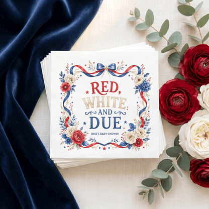 Red White and Due Napkins, Preppy Patriotic Floral Frame - Pretty Gifted