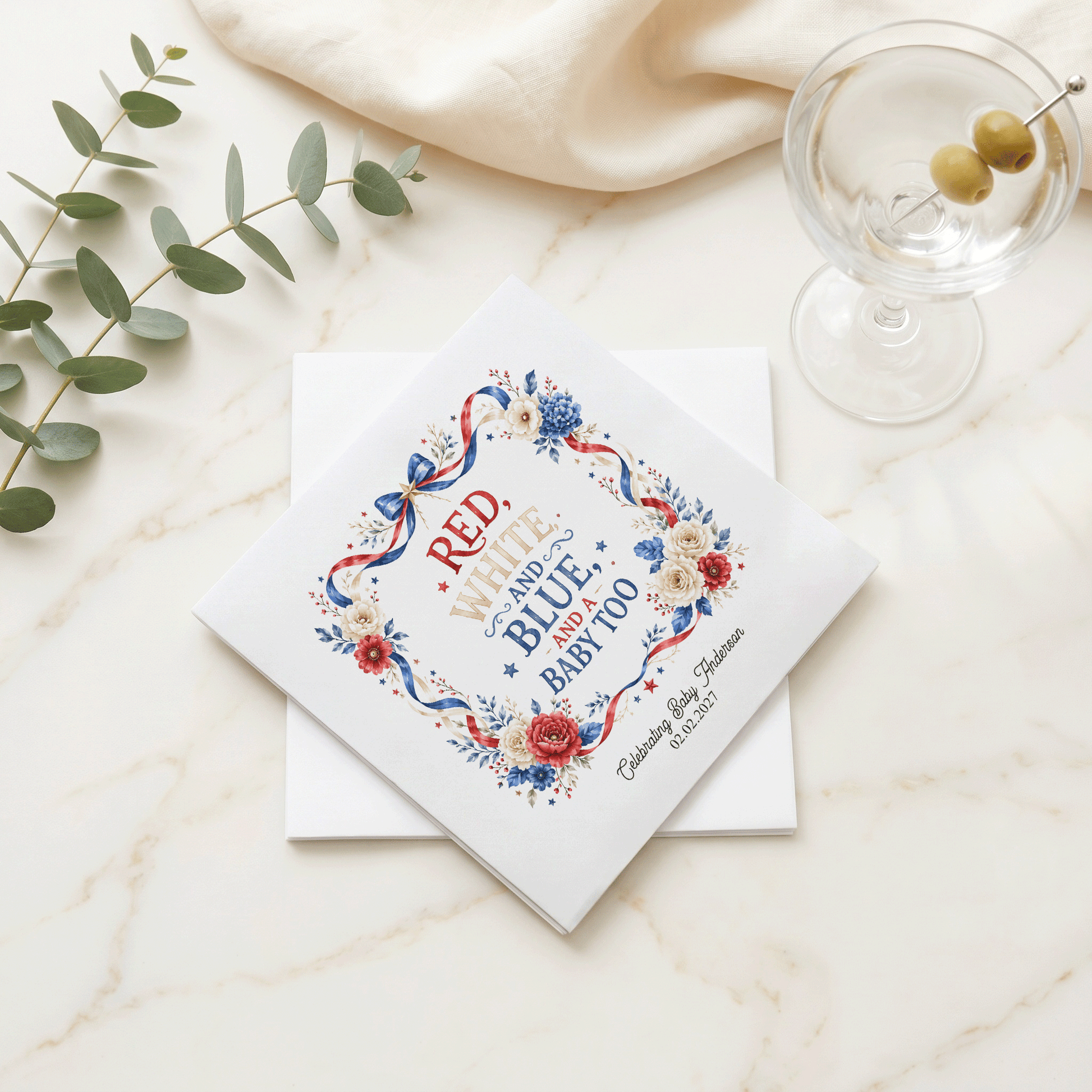 Red White Blue and a Baby Too Napkins, Fourth of July Shower - Pretty Gifted