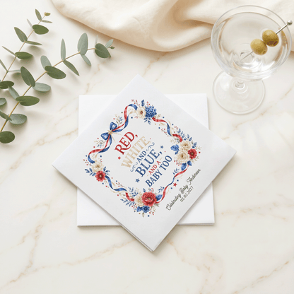 Red White Blue and a Baby Too Napkins, Fourth of July Shower - Pretty Gifted