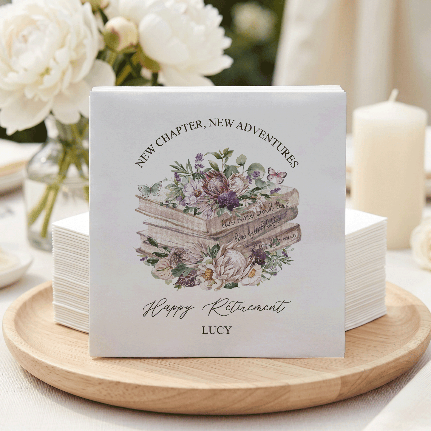 Retirement Party Napkins, Personalized New Chapter Floral - Pretty Gifted