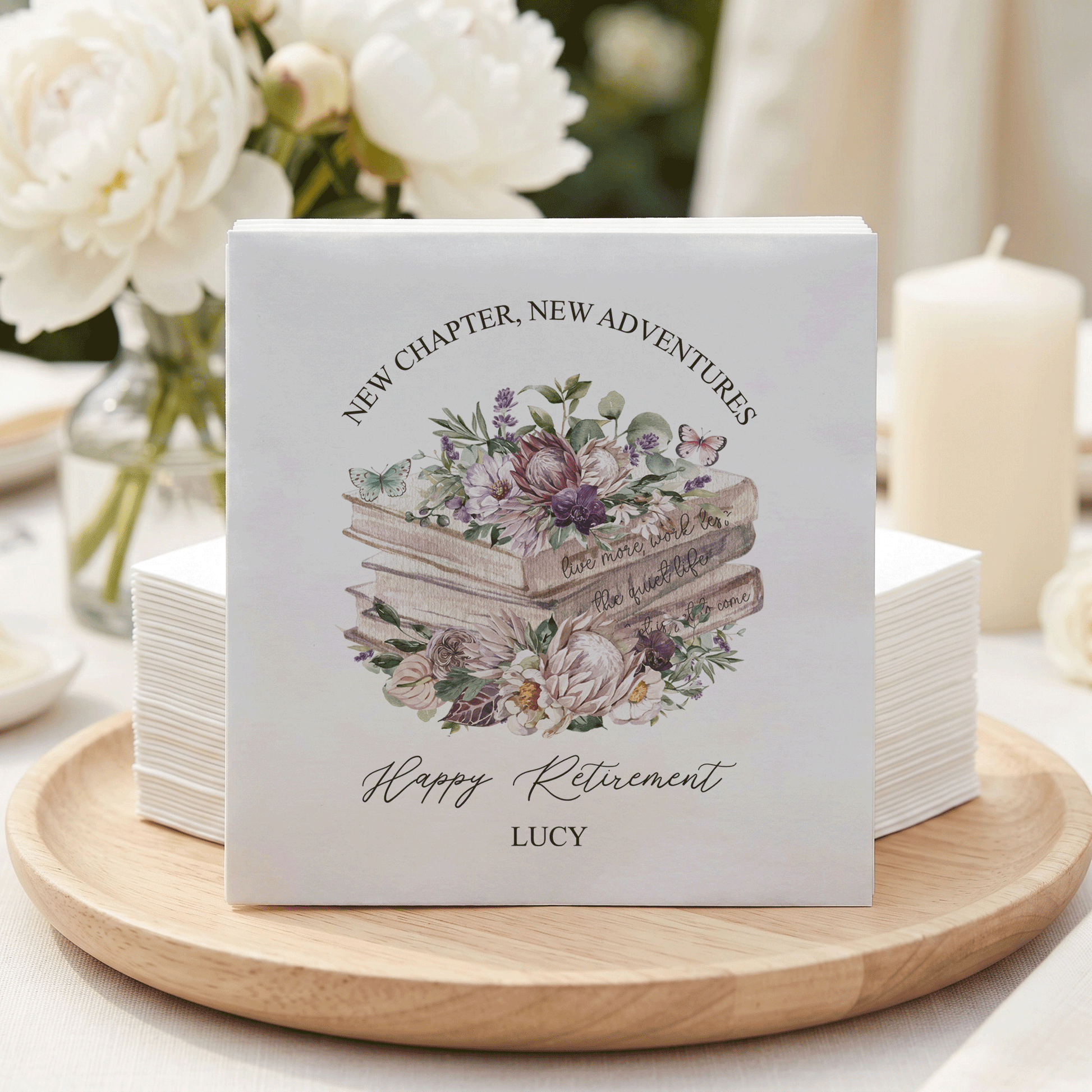Retirement Party Napkins, Personalized New Chapter Floral - Pretty Gifted