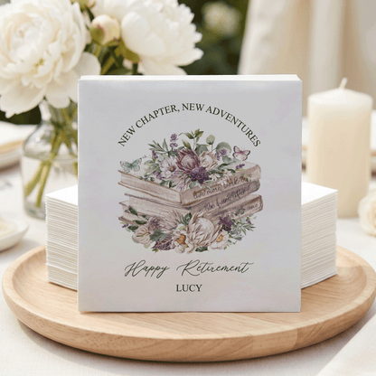 Retirement Party Napkins, Personalized New Chapter Floral - Pretty Gifted