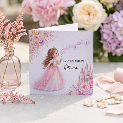 Royal Princess 3rd Birthday Card, Personalized for Girls - Pretty Gifted