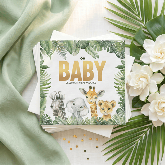 Safari Baby Shower Napkins, Oh Baby Jungle Animals, Personalized - Pretty Gifted