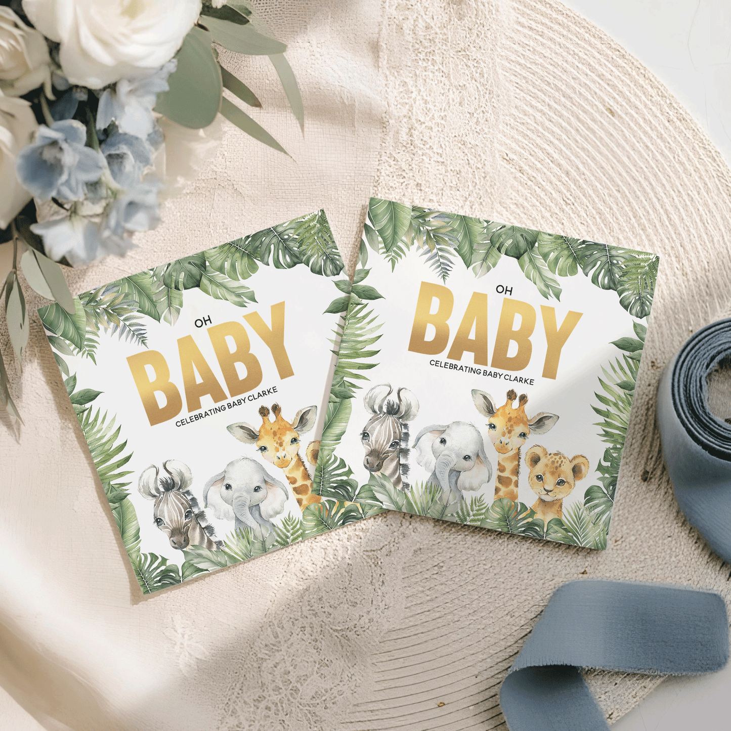 Safari Baby Shower Napkins, Oh Baby Jungle Animals, Personalized - Pretty Gifted