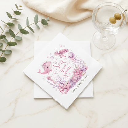 Sea You Soon Baby Shower Napkins Girl, Pink Ocean Personalized - Pretty Gifted