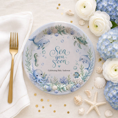Sea You Soon Baby Shower Plates, Under the Sea, Personalized - Pretty Gifted
