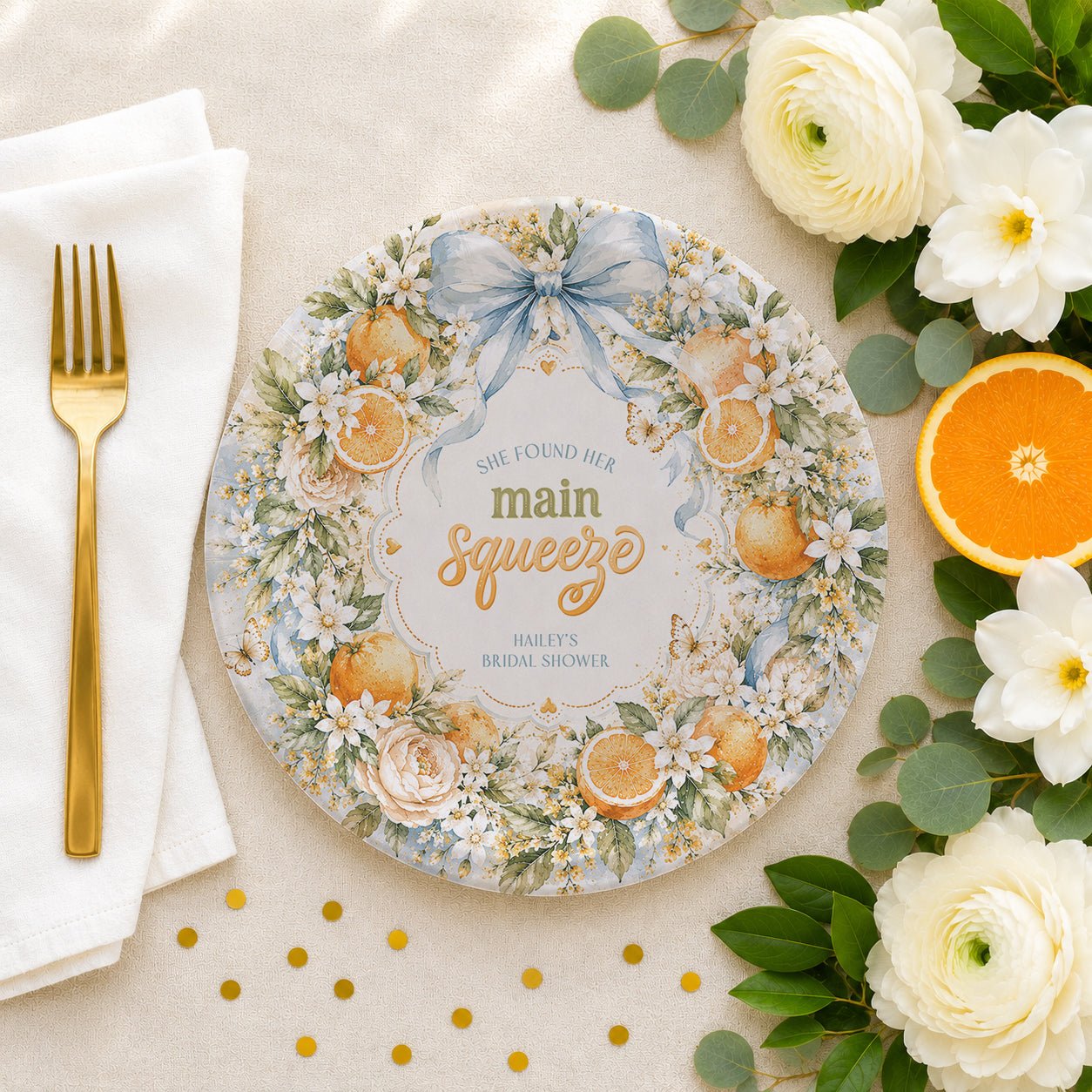 She Found Her Main Squeeze Bridal Shower Plates, Citrus, Personalized - Pretty Gifted