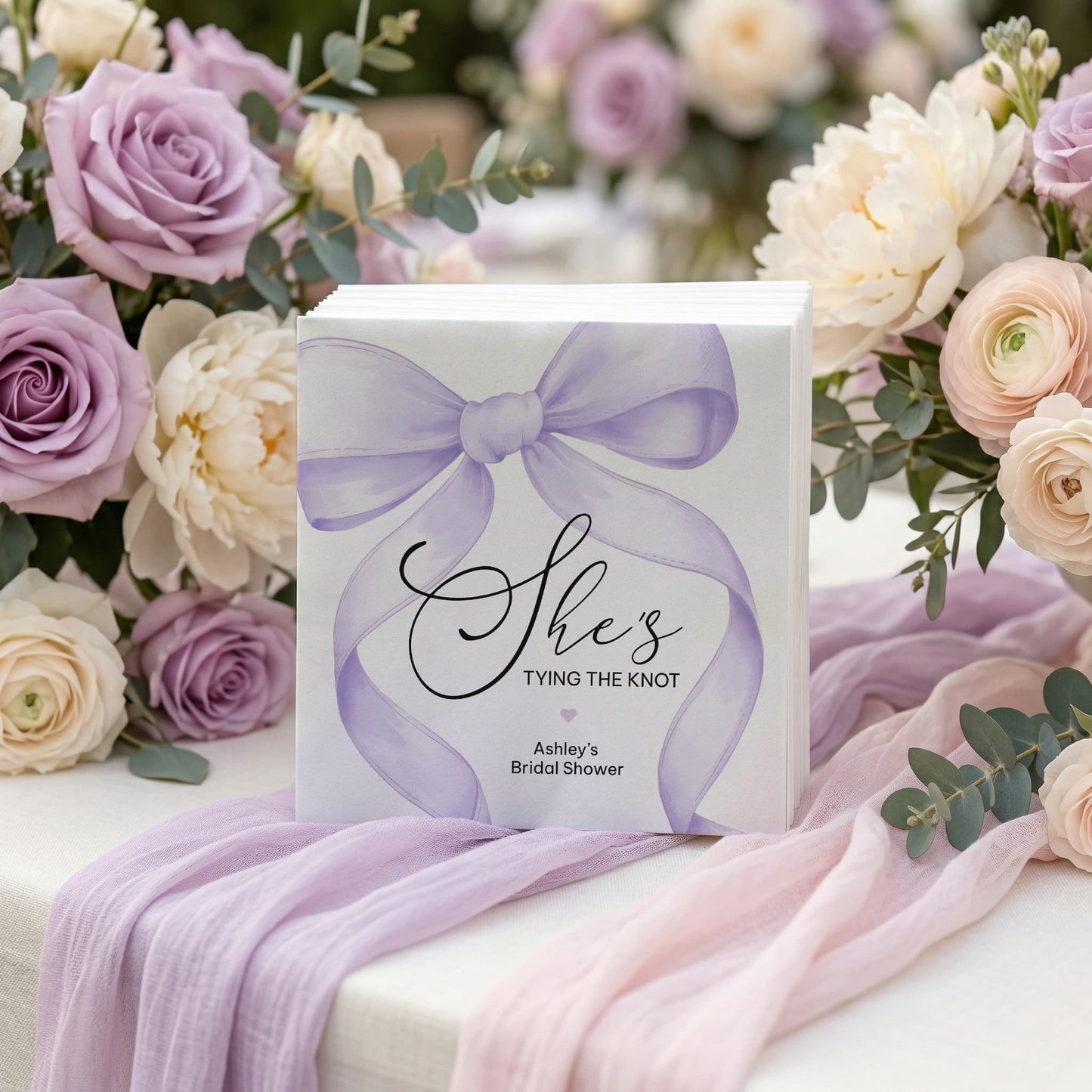 She's Tying the Knot Bridal Shower Napkins, Lilac Bow Party - Pretty Gifted