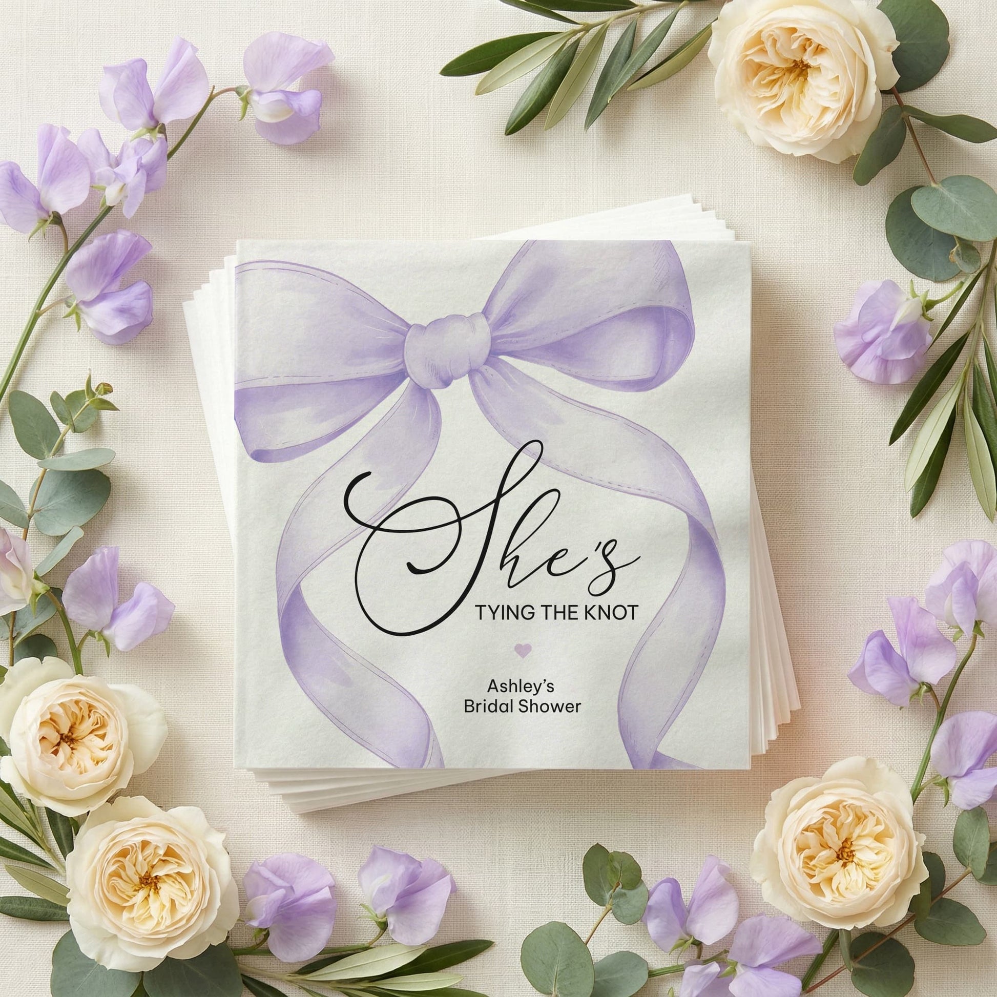 She's Tying the Knot Bridal Shower Napkins, Lilac Bow Party - Pretty Gifted