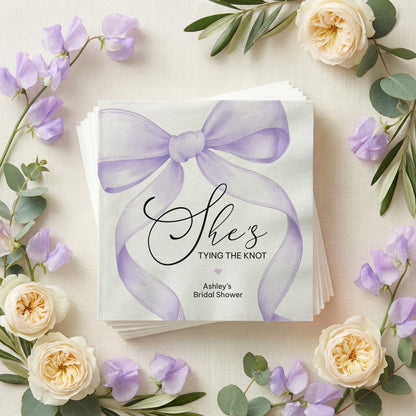 She's Tying the Knot Bridal Shower Napkins, Lilac Bow Party - Pretty Gifted