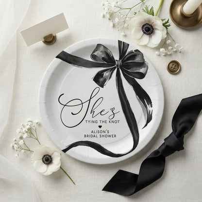 She's Tying the Knot Bridal Shower Plates, Black Bow Personalized - Pretty Gifted