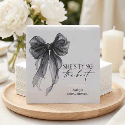 She's Tying the Knot Napkins, Black Bow Bridal Shower Cocktail Napkins - Pretty Gifted