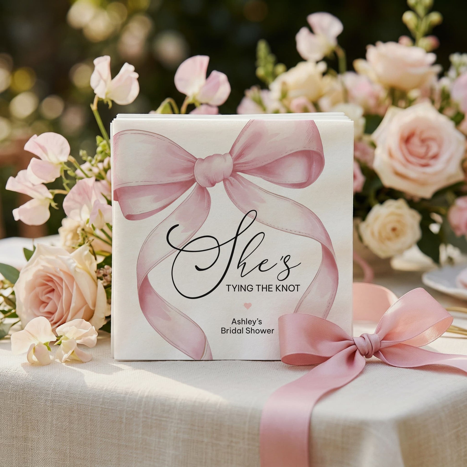 She's Tying the Knot Napkins, Pink Bow Bridal Shower - Pretty Gifted