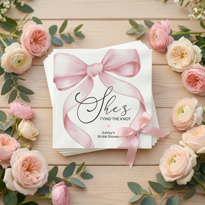 She's Tying the Knot Napkins, Pink Bow Bridal Shower - Pretty Gifted