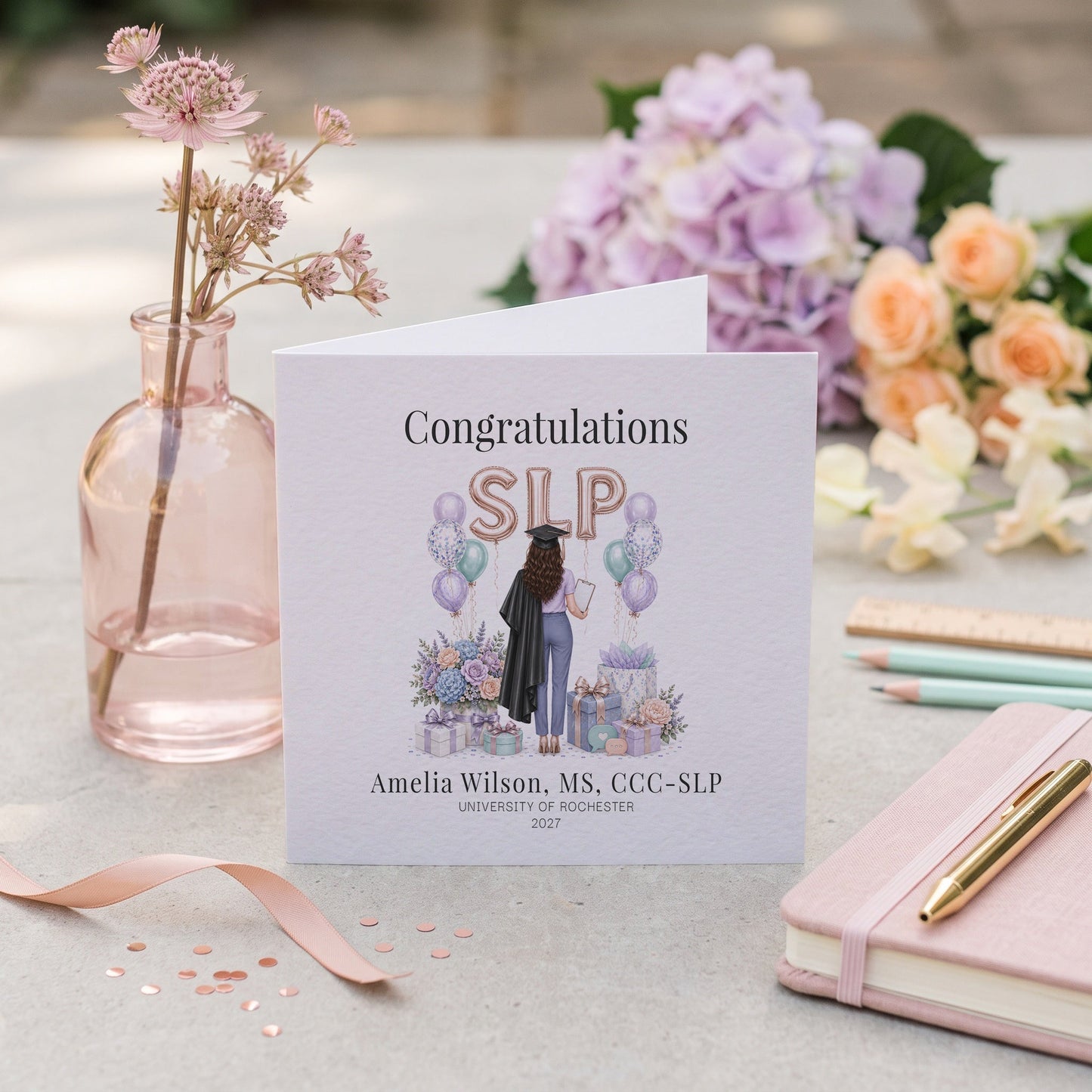 SLP Graduation Card, Personalized Speech Pathology Gift - Pretty Gifted