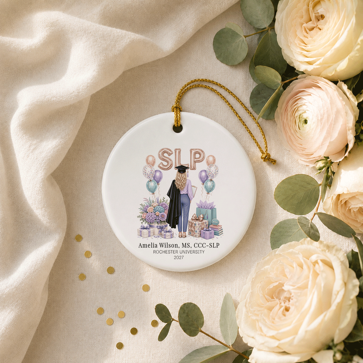 SLP Graduation Ornament, Personalized Speech Keepsake - Pretty Gifted