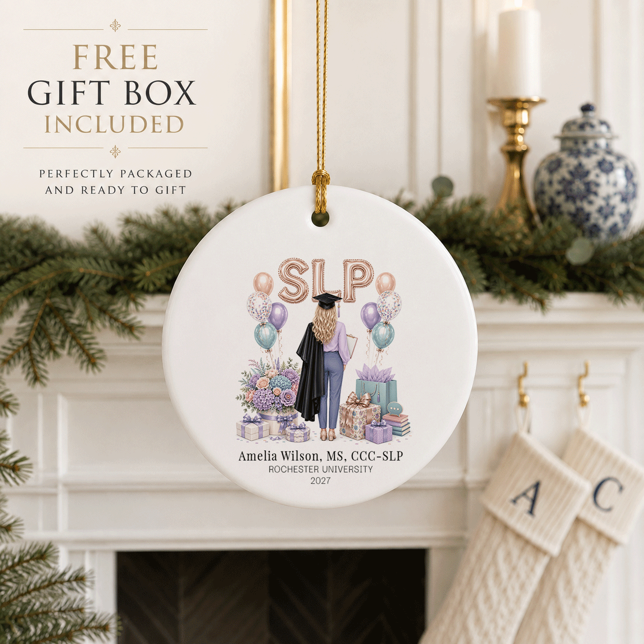 SLP Graduation Ornament, Personalized Speech Keepsake - Pretty Gifted