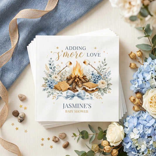 S'mores Baby Shower Napkins, Blue Campfire Boy Theme - Pretty Gifted