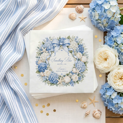 Something Blue Before I Do Bridal Shower Napkins, Coastal Hydrangea, Personalized - Pretty Gifted