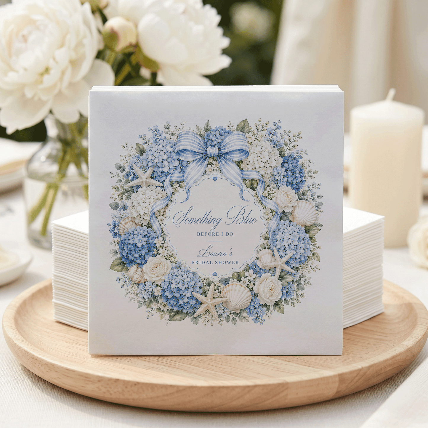 Something Blue Before I Do Bridal Shower Napkins, Coastal Hydrangea, Personalized - Pretty Gifted