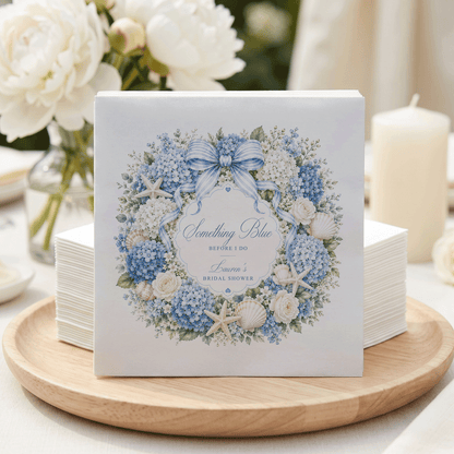 Something Blue Before I Do Bridal Shower Napkins, Coastal Hydrangea, Personalized - Pretty Gifted