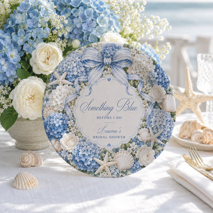 Something Blue Before I Do Bridal Shower Plates, Personalized Coastal Hydrangea - Pretty Gifted