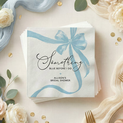 Something Blue Bridal Shower Napkins, Blue Bow Personalized Party - Pretty Gifted
