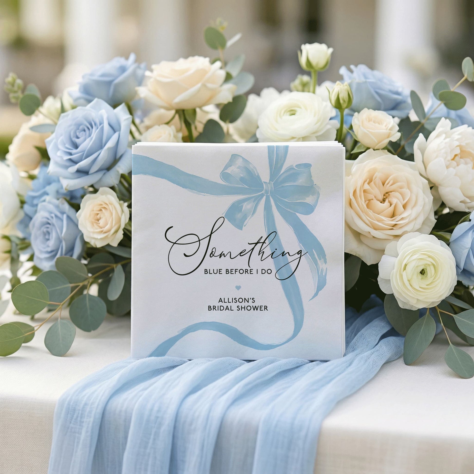 Something Blue Bridal Shower Napkins, Blue Bow Personalized Party - Pretty Gifted