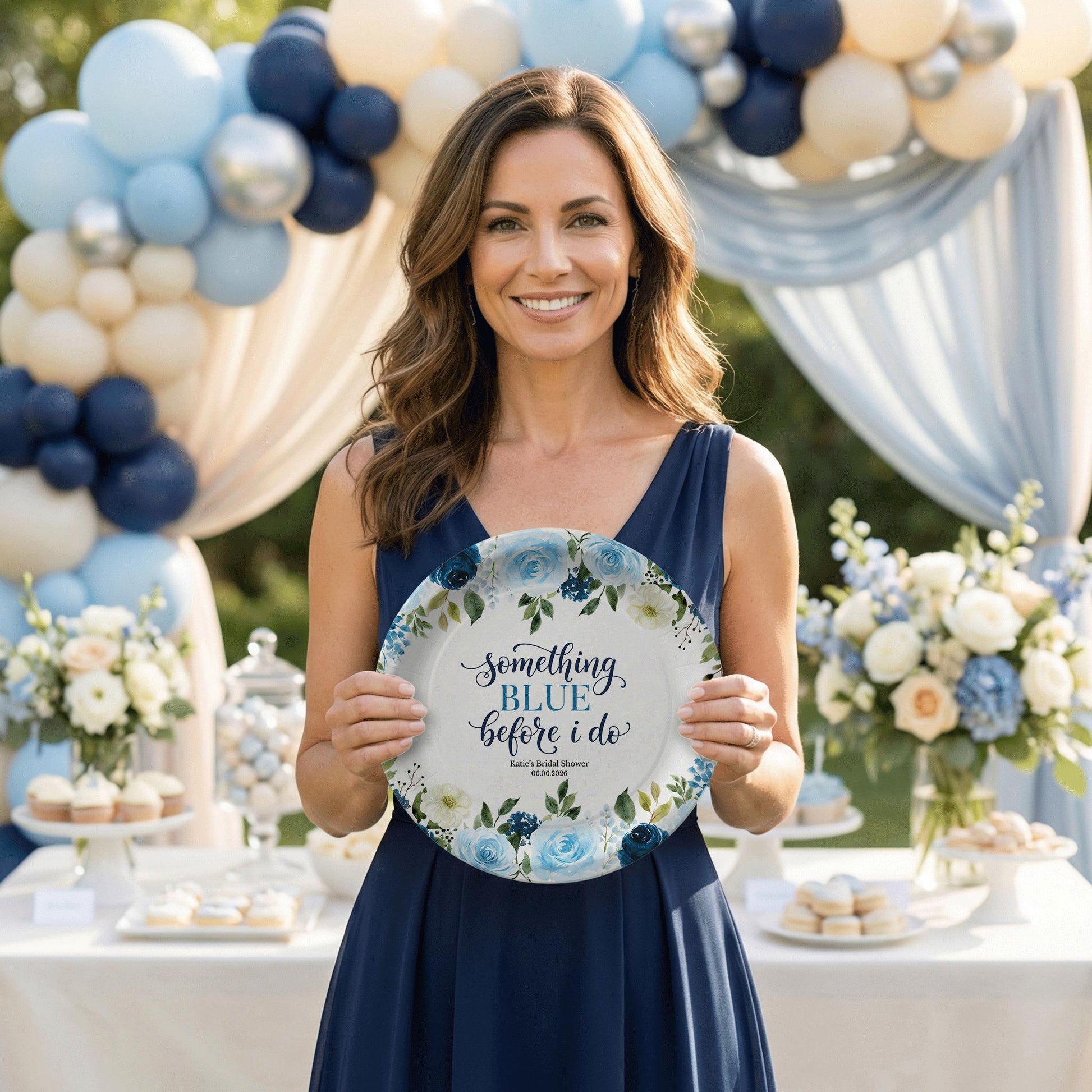 Something Blue Bridal Shower Plates, Personalized Floral Party - Pretty Gifted