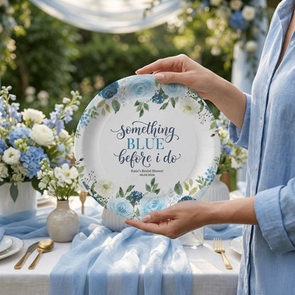 Something Blue Bridal Shower Plates, Personalized Floral Party - Pretty Gifted