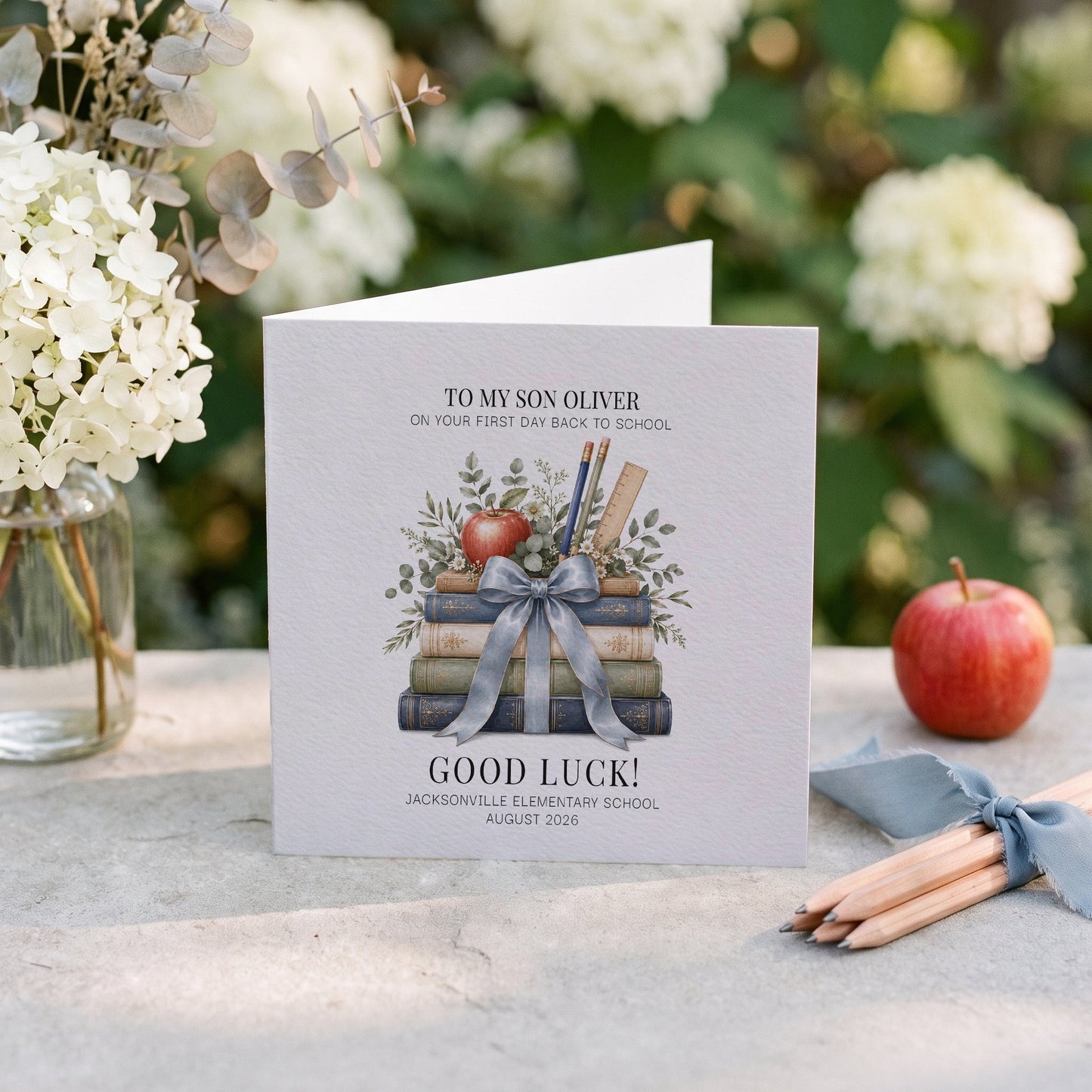 Son Back to School Card | Book Stack Keepsake - Pretty Gifted