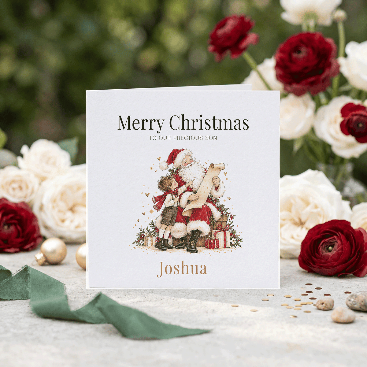 Son Christmas Card with His Name and Your Message Inside - Pretty Gifted