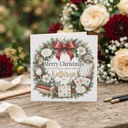 Speech Therapist Christmas Card, Personalized SLP Gift - Pretty Gifted