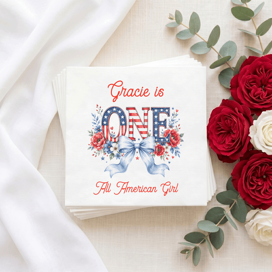 Stars and Stripes First Birthday Napkins, Coquette Patriotic - Pretty Gifted
